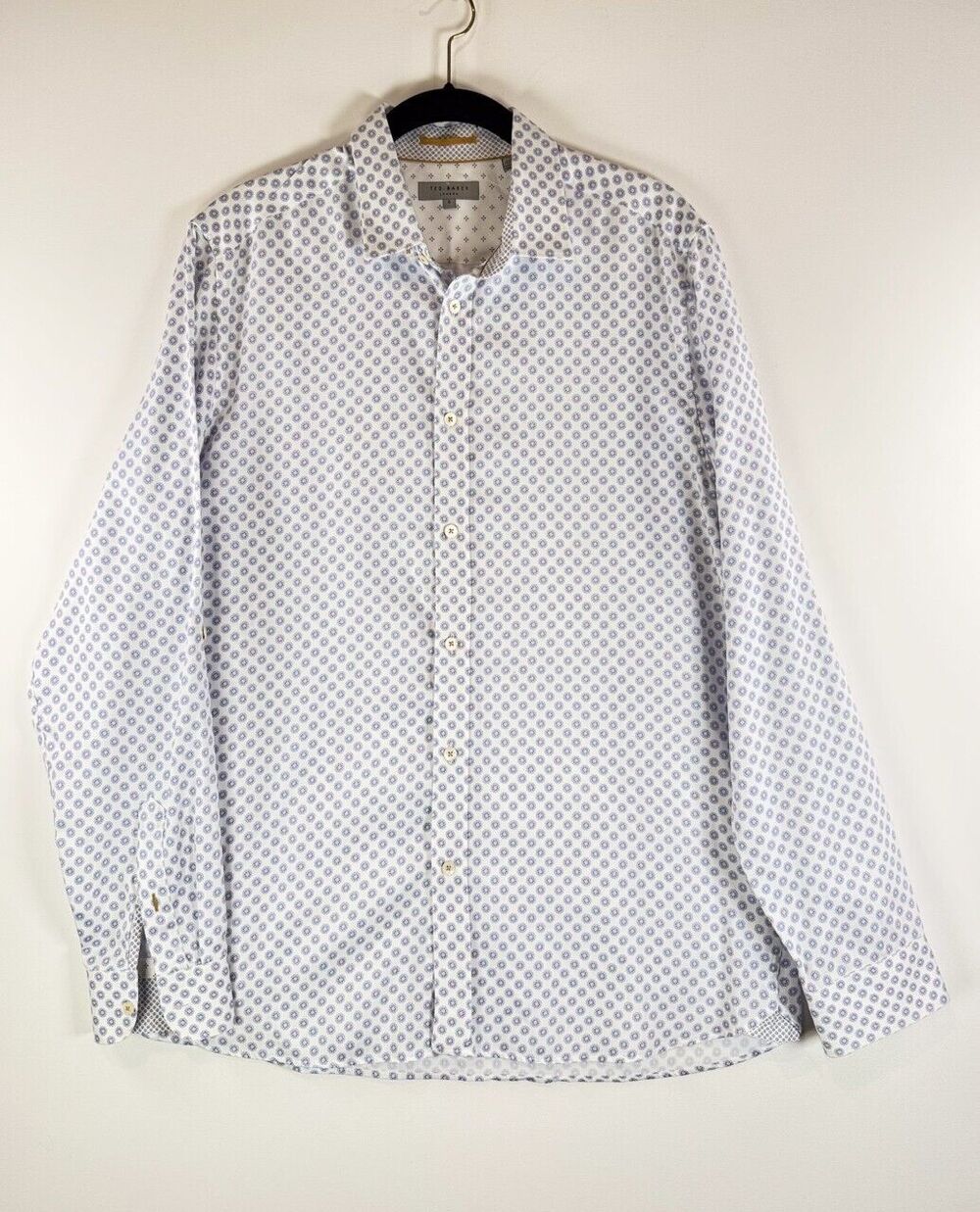 Ted Baker Mens Button Up Shirt Blue Timbrook Pearl Trim Long Sleeve 4 US 16